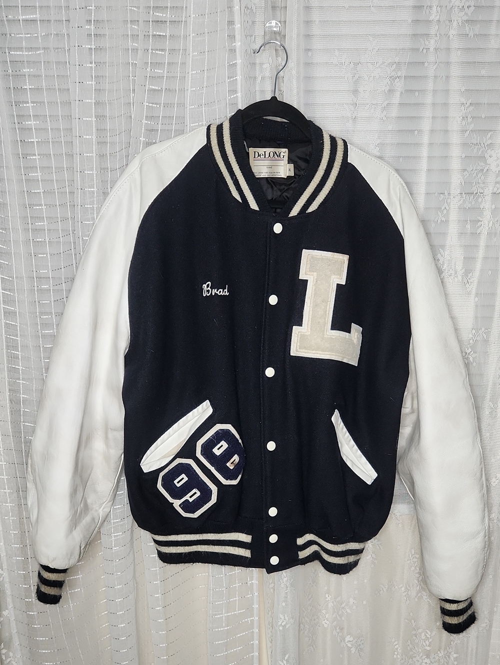 Vintage Letterman Varsity Jacket Mens XL White "L" Patch Wool Leather 90s
